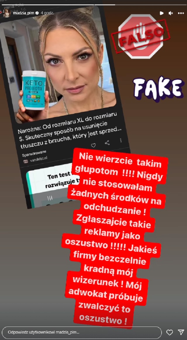 Magdalena Narożna z zespołu Piękni i Młodzi na Instagramie